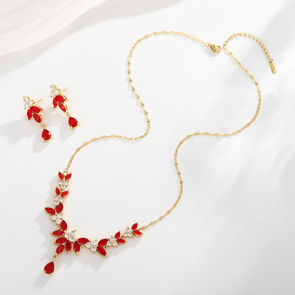 Water Droplets Copper Classic Style Earrings Necklace