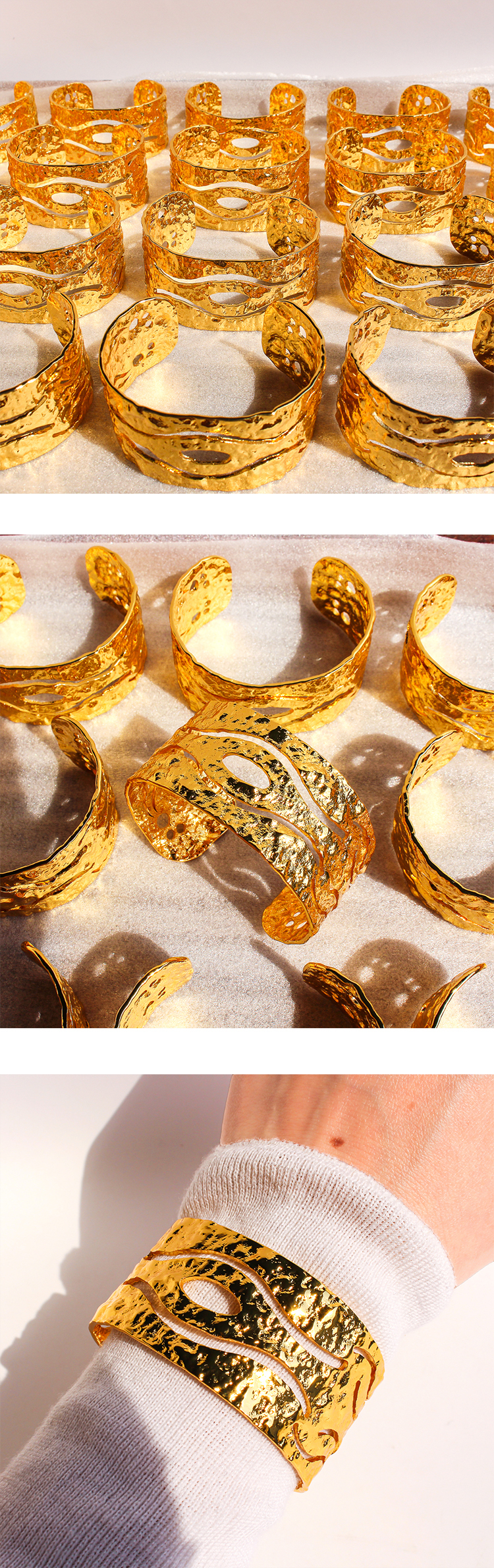 Retro Classic Style Semicircle Brass 24K Gold Plated Bangle In Bulk