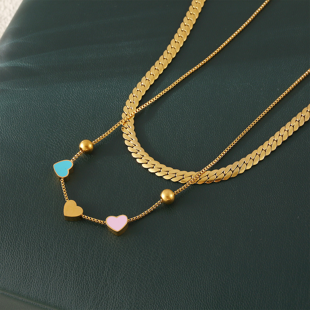304 Stainless Steel Heart Shape PVD Coated Real Gold Plated Retro Vacation Waterproof Non Tarnish Enamel Bracelets Necklace