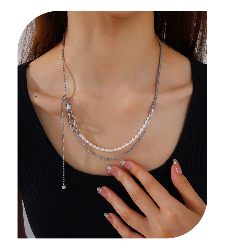 French Retro INS Style Freshwater Pearl Double Layer Necklace Stainless Steel Niche Design High-end Clavicle Chain For Women