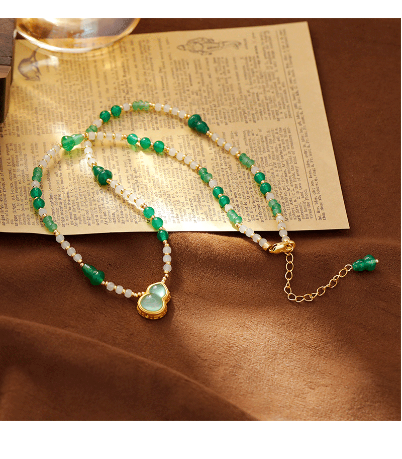 New Chinese Style Jade Agate Gourd Necklace Trendy Court Atmosphere Versatile Accessories Geometric Pattern Handmade Plating Women