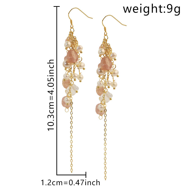 Handmade Natural Pearl Strawberry Crystal White Chain Earrings Women's Luxury Versatile Copper Material Jewelry Accessories