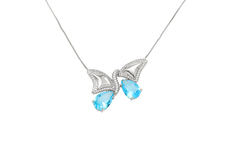 Butterfly Wing Half-and-Half Gold Plated Brass Purple Necklace Earring Set Elegant Dynamic Combination Fashion Jewelry