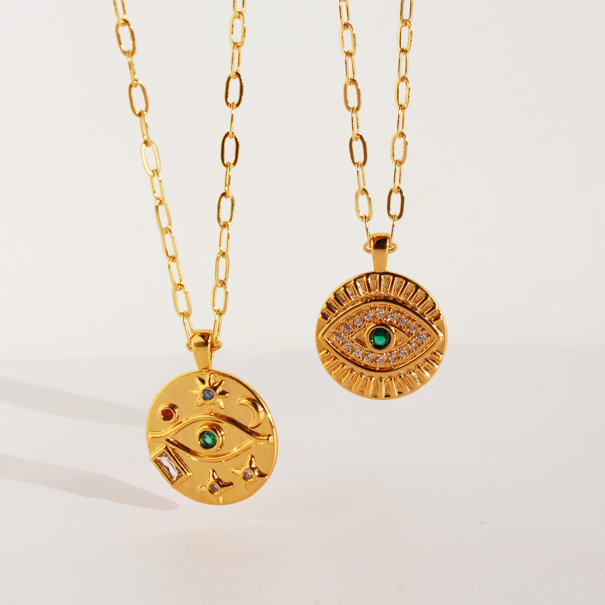 Brass Plated 24K Real Gold  Entry Lux Niche Devil's Eye Pendant Necklace Women's High-Grade Zircon Round Brand Twin Clavicle Chain N1