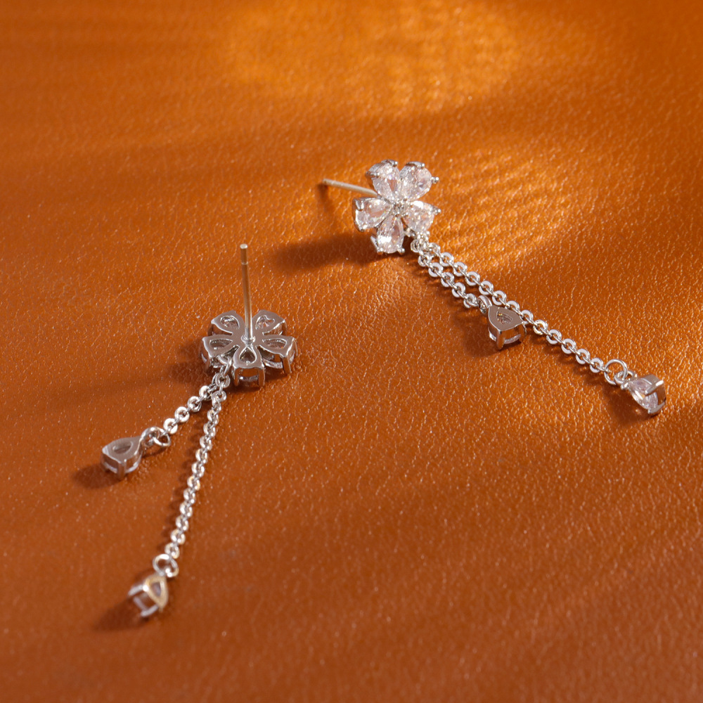 New Luxury Commuter Zircon Flower Earrings Fashionable Elegant Tassel Waterdrop High-End Feelings Women's Jewelry Accessories