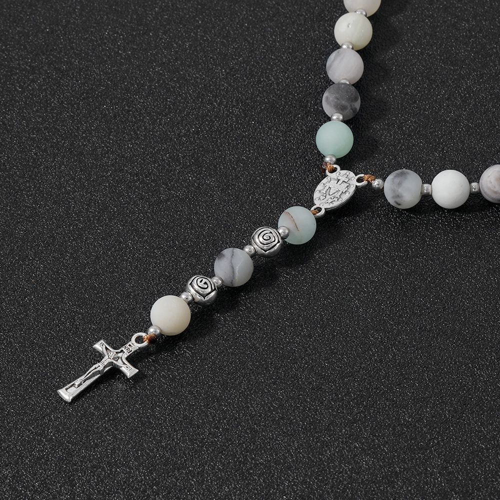 Yiwu Bracelet Wholesale Natural Indian Agate Black Agate Rosary Bracelet Cross Jewelry Handmade Beaded Accessories