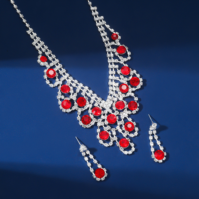 Pearl Rhinestone Necklace Earrings Set Ball Shape Dress Chain Polyester Material Printed Pendant Women Jewelry Accessories