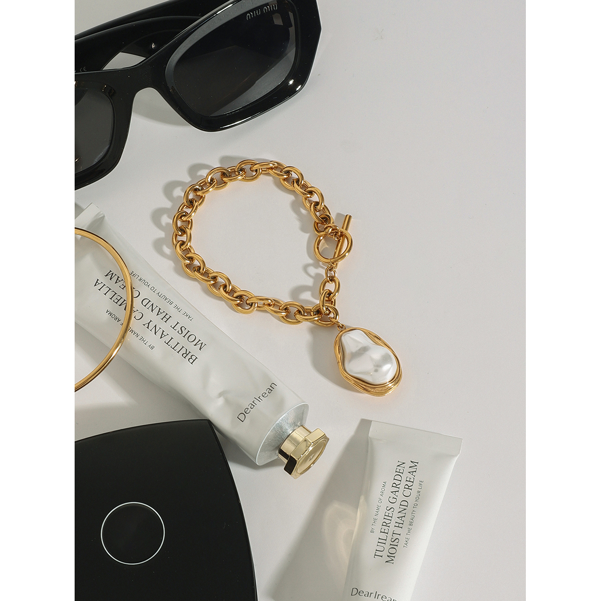 Women's 304 Stainless Steel Cable Chain PVD Coated 18K Gold Plated Toggle Inlay Irregular Pearl Bracelets Imitation Pearl Jewelry
