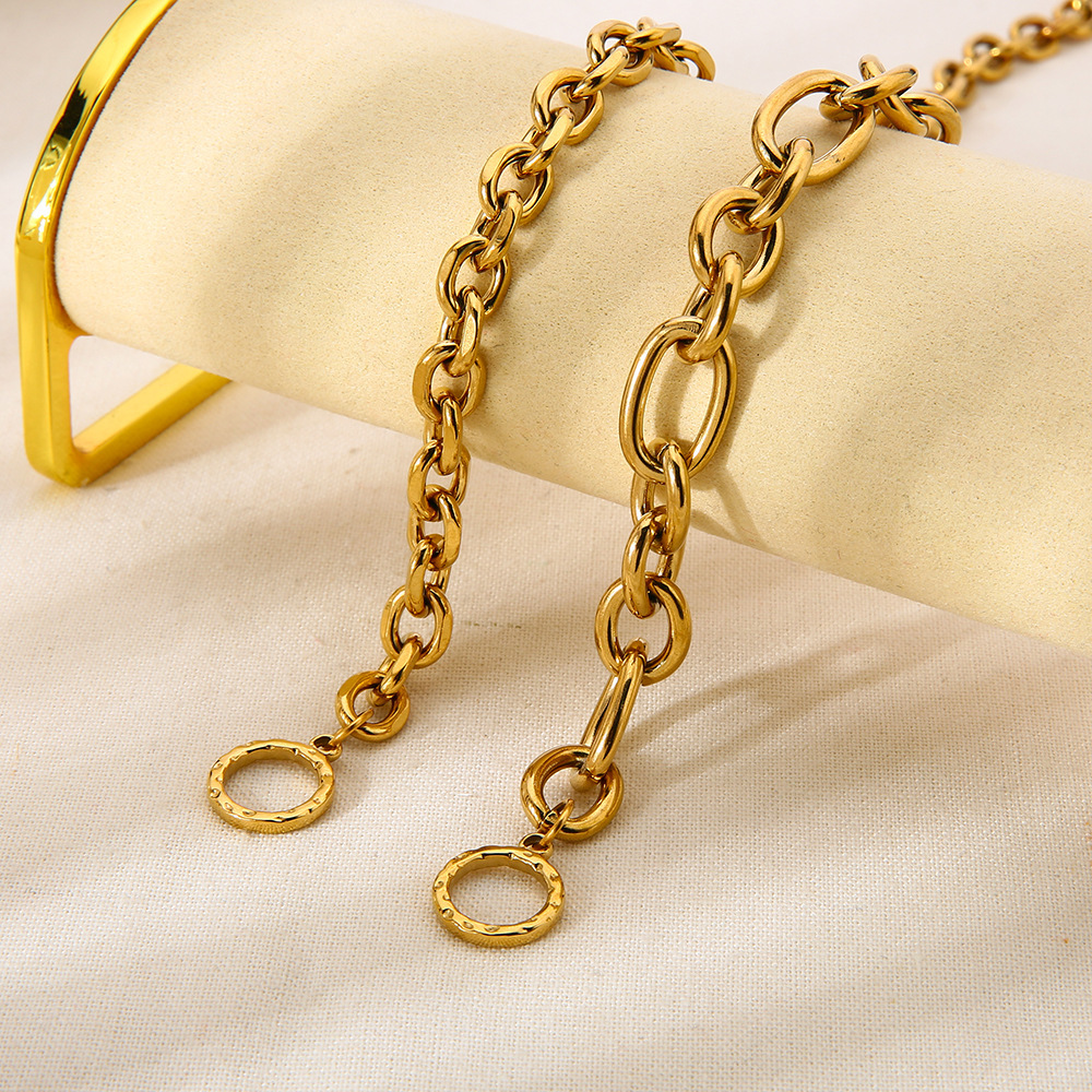 Trendy Hip Hop 18K Gold Plated Stainless Steel Cuban Link OT Buckle Necklace Clavicle Chain DIY Accessories For Women