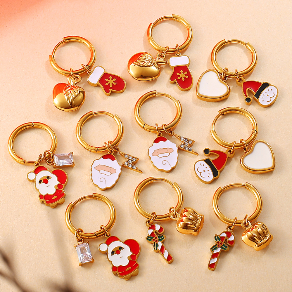 Christmas Tree Snowman Pendant Earrings Colorful Cartoon Versatile Oil Drop Christmas Element Fashion Jewelry Accessories