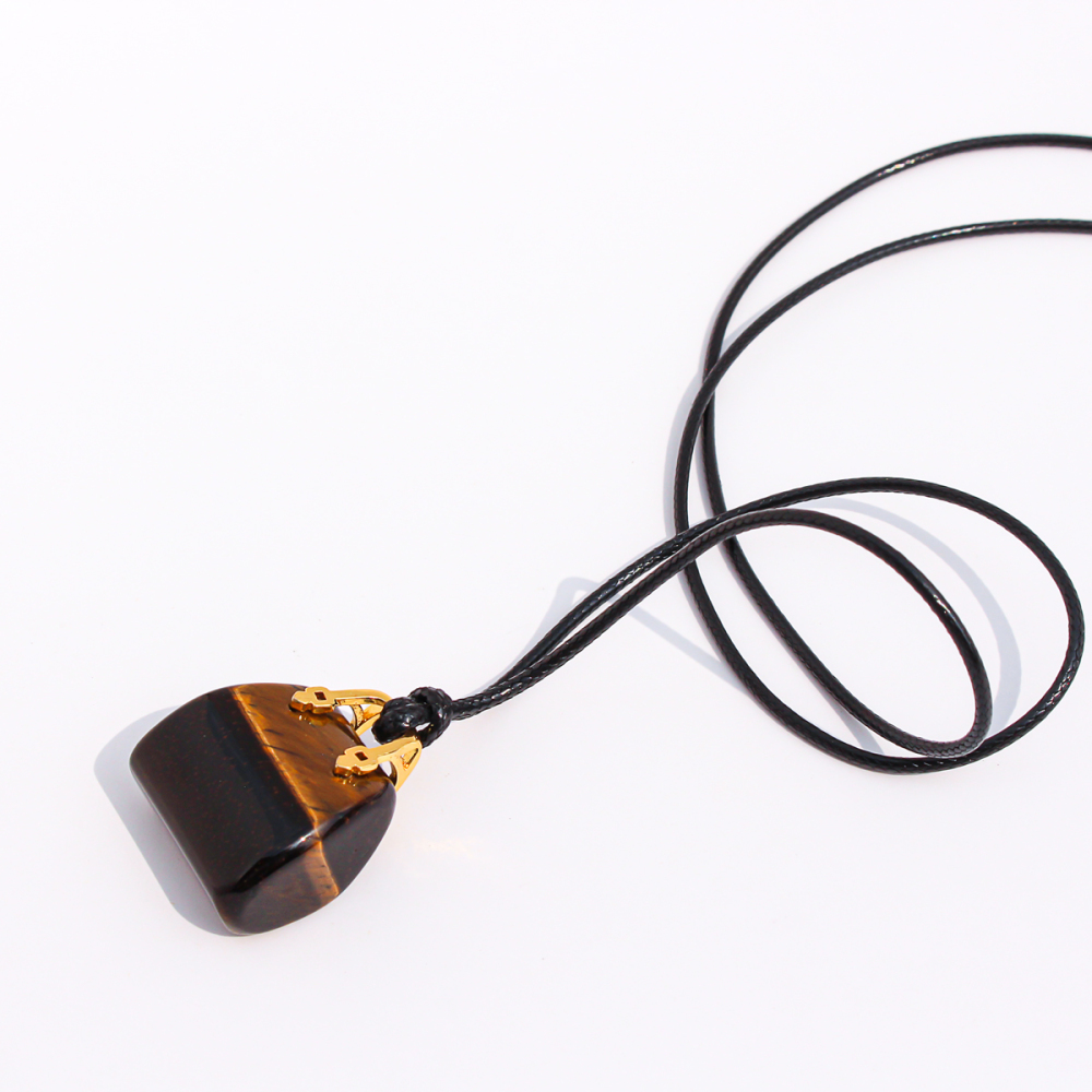 Natural Spotted Tiger Eye Stone Pendant Leather Rope Casual Long Necklace Adjustable Self-tying Sweater Chain Fashionable Ladies Holiday Style Accessories