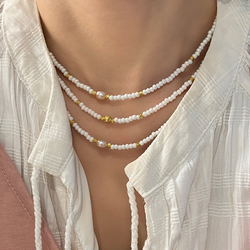 Natural Pink Freshwater Pearl Beaded Necklace Bracelet Earring Set Women's French Braided Accessories Geometric Pattern Irregular Design Electroplated Copper