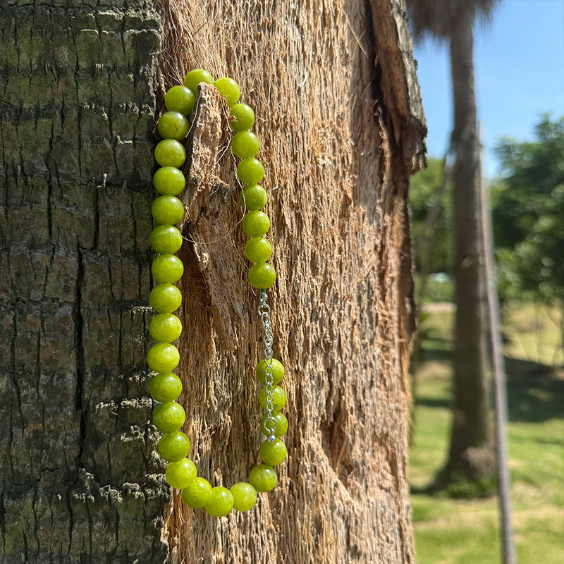 Natural Crystal Beaded Necklace For Women Colorful 12mm Gemstone Choker Summer Fashion Jewelry Sweet Style Alloy Material