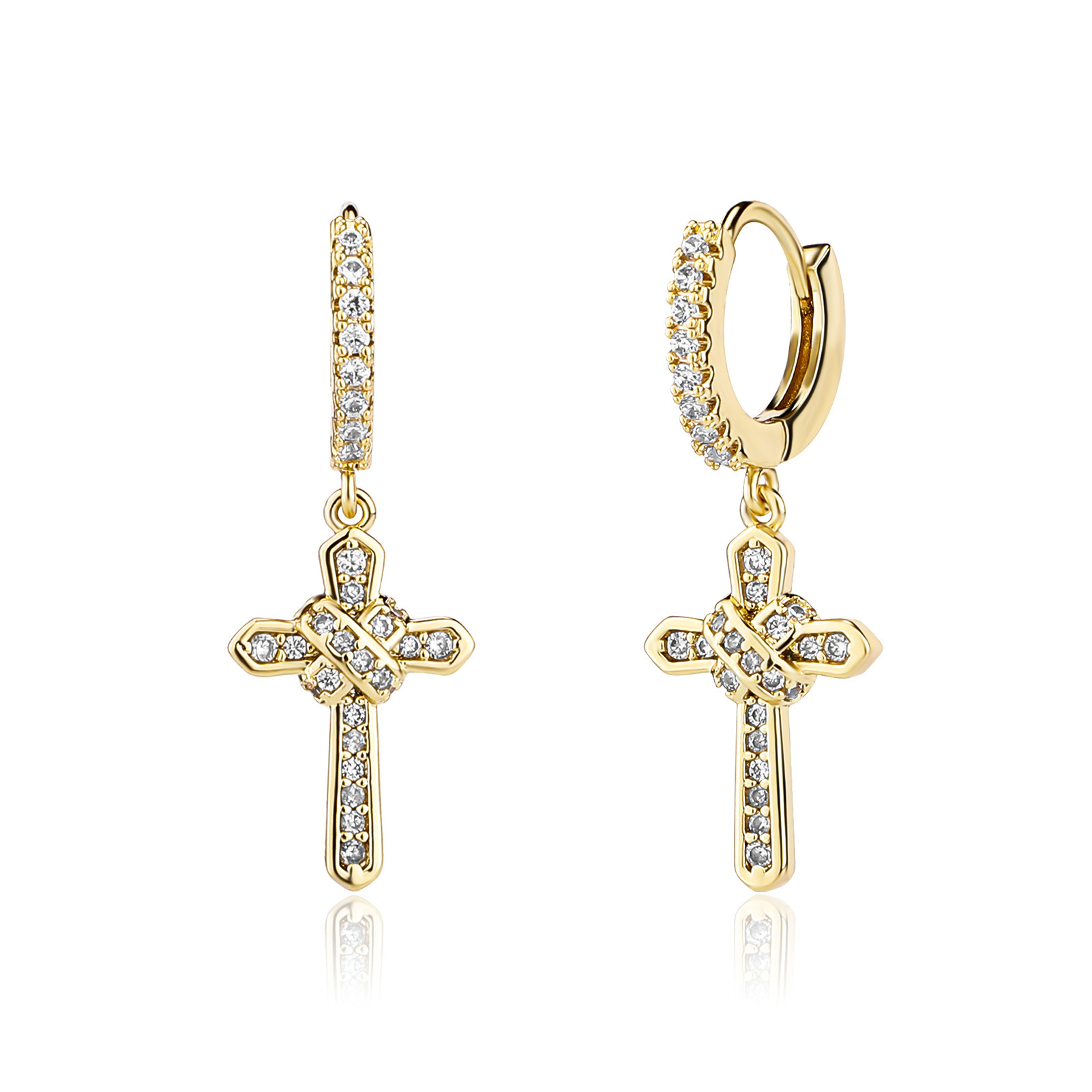 Super Shiny Full Zircon Cross Earrings Unisex Retro Hip Hop Design Fashionable Jewelry Men's Women's Ear Jewelry Accessories