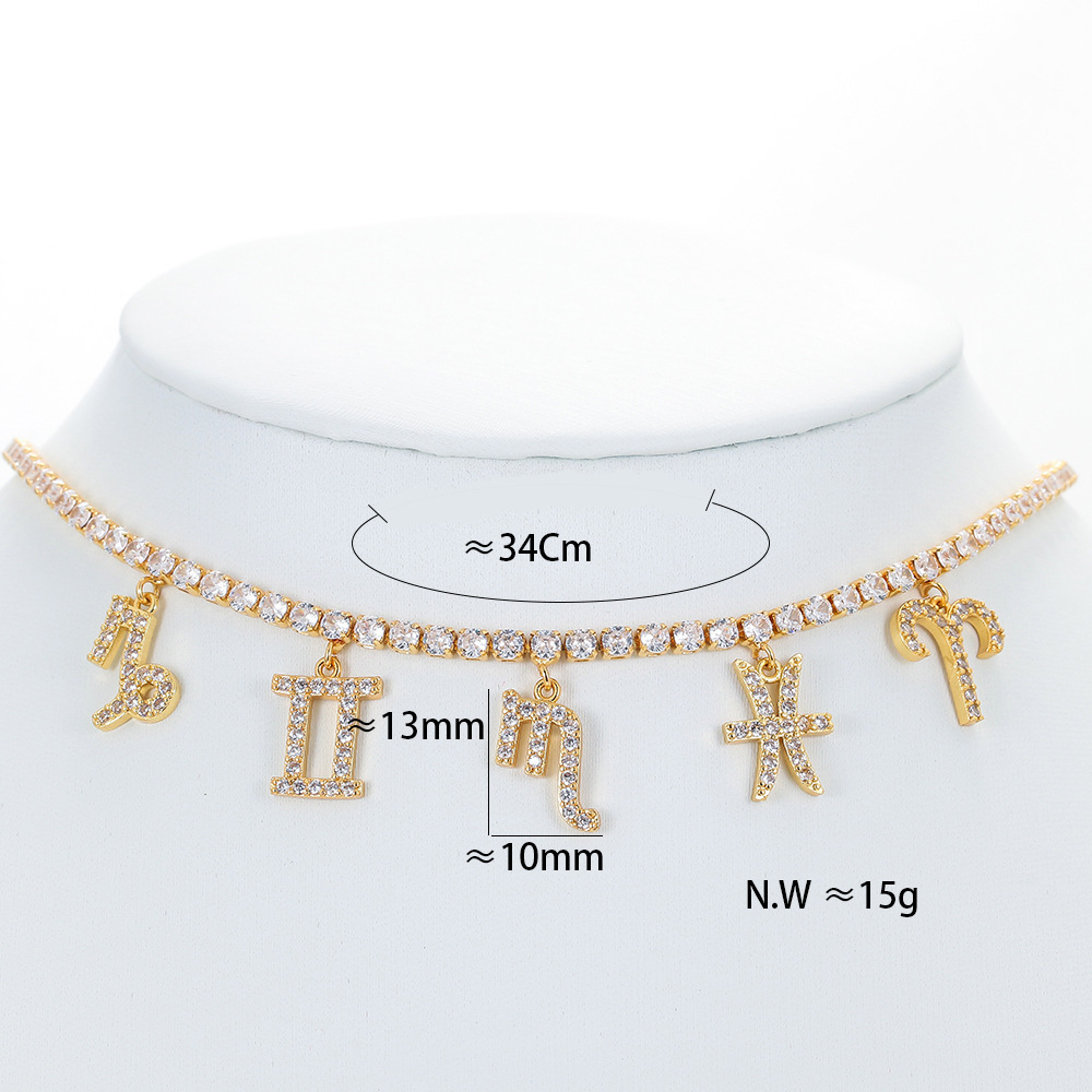 Pendant Necklace Simple Diamond Zircon 12 Constellation Clavicle Chain