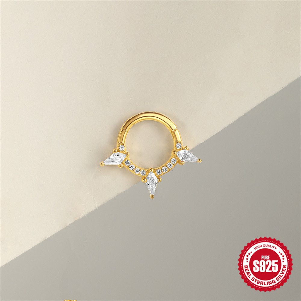 1 Piece Ear Cartilage Rings & Studs Simple Style Geometric 925 Sterling Silver Inlay Zircon Ear Cartilage Rings & Studs Nose Rings & Studs