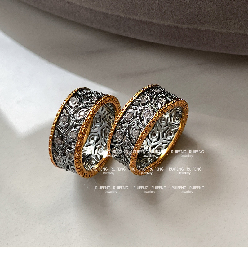New Chinese Style Tang Pattern Grass Ring Women's Luxury Sensation Diamond Embedded Index Finger Ring French Vintage Band