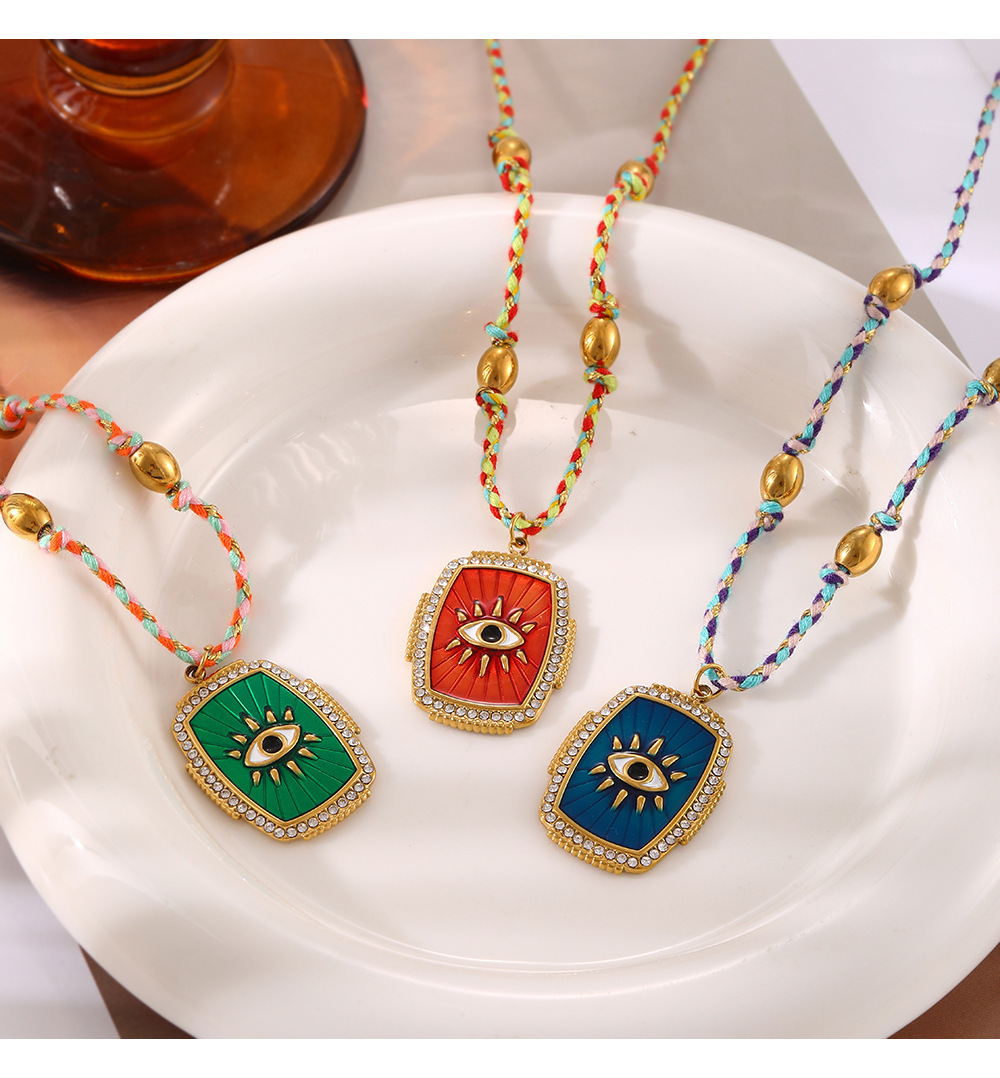 Elegant Geometric Pattern Colorful Copper Embedded Zirconia Oil-Drop Beaded Woven Necklace For Women Luxury Sensation