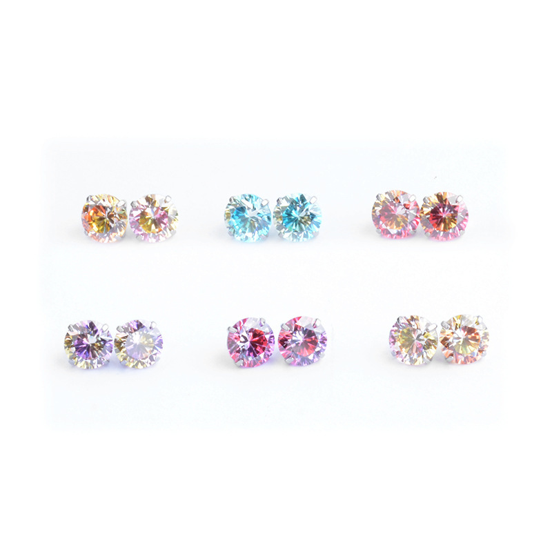 New Gradient Color Round Bottom Claw Shape F136 Titanium Alloy 5A Zirconia Threaded Earrings Piercing Jewelry Accessories
