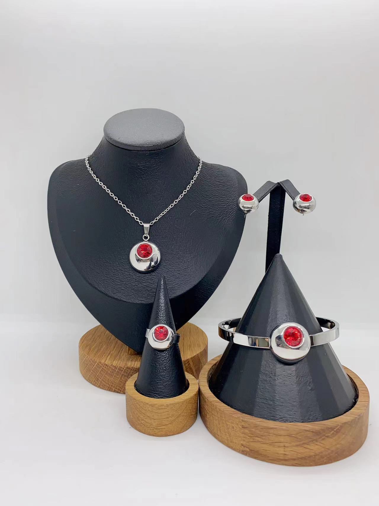 Fashion Trend Ins Style Exaggerated 304 Stainless Steel Simple Round Necklace Earrings Ring Bracelet Set Vacuum Electroplating (Furnace)