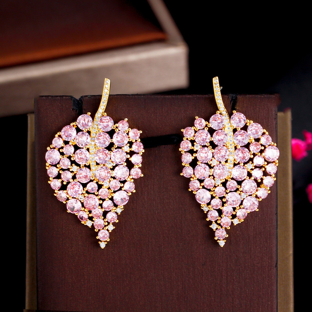 1 Pair Romantic Classic Style Leaf Plating Inlay Copper Zircon Rhodium Plated Silver Plated Ear Studs