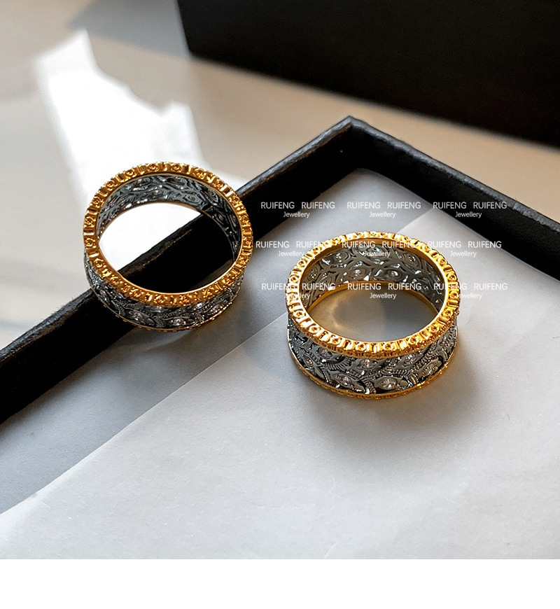 New Chinese Style Tang Pattern Grass Ring Women's Luxury Sensation Diamond Embedded Index Finger Ring French Vintage Band