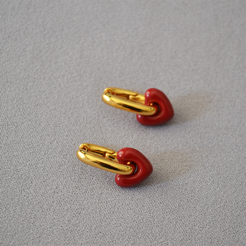 Korean Fashion Retro Red Thick Fat Small Love Handmade Enamel Glaze Personality Niche Temperament U-word Earrings Earrings