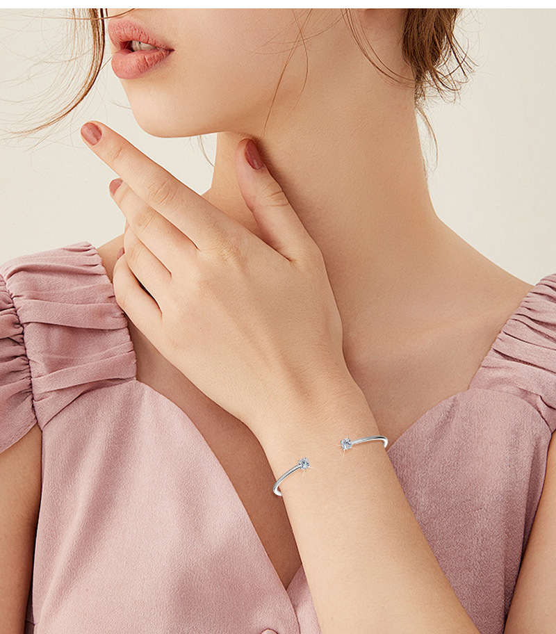Fashion Simple Design Mozambique Stone Bracelet S925 Sterling Silver Open Bangle Doll And Zodiac Crown Pattern