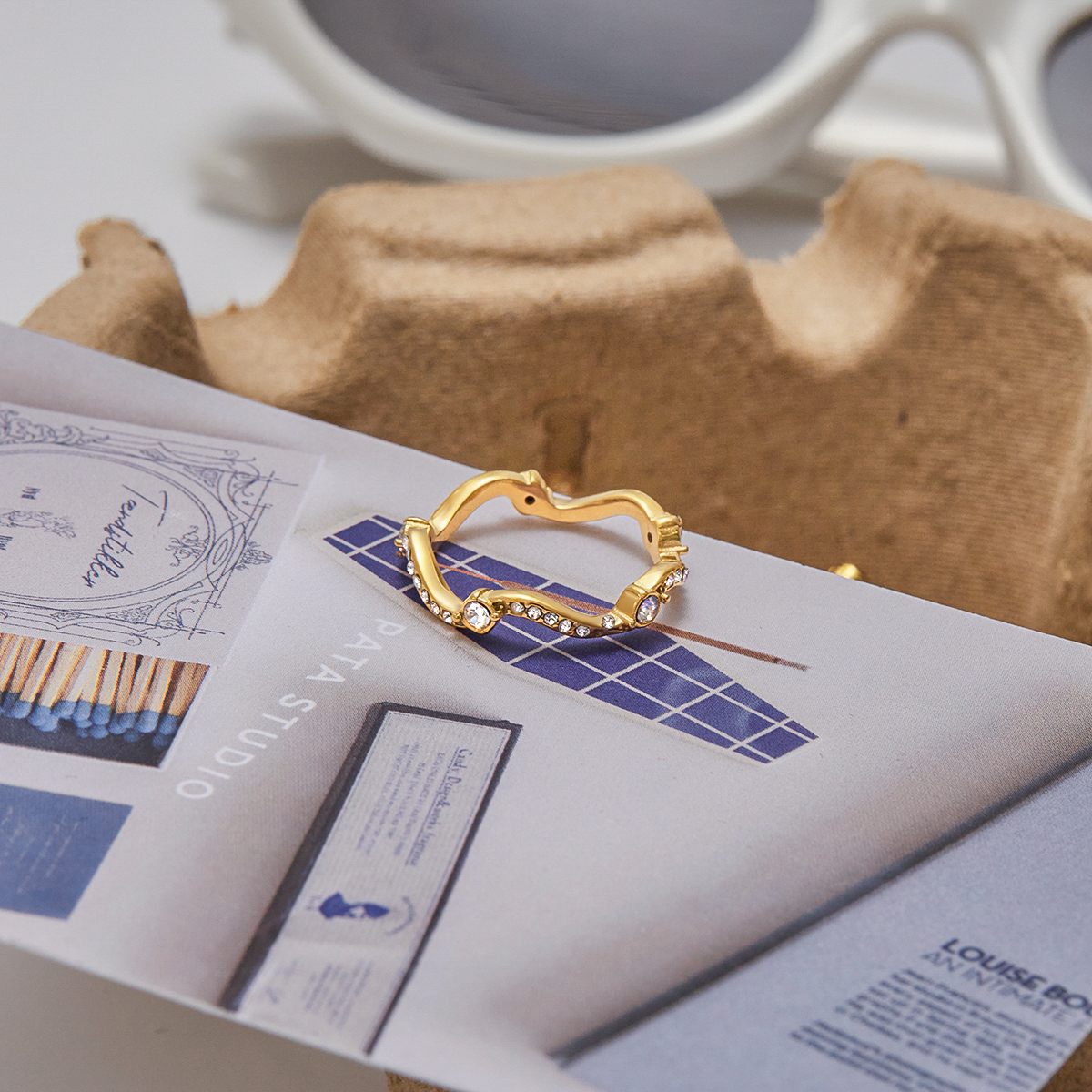 PVD Coated Real Gold Plated Waves 304 Stainless Steel Modern Style Simple Style Waterproof Non Tarnish Rings