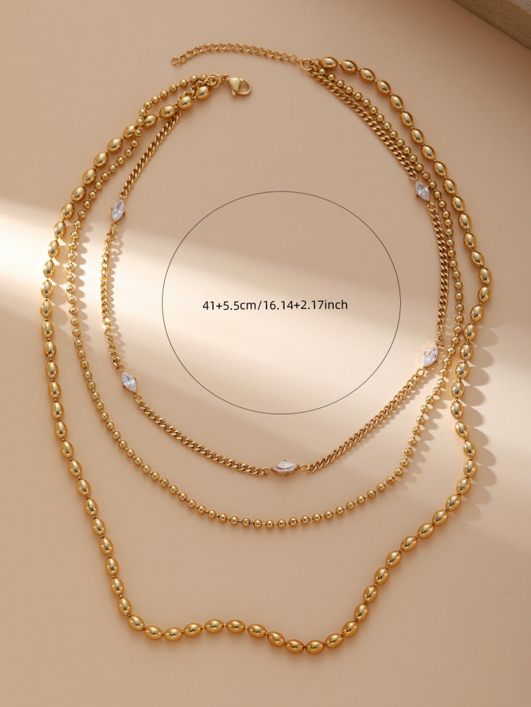 Stacked Necklaces, Elegant Round Chain Zircon Necklaces, Versatile Fashionable Girls' Party Commuting Accessories
