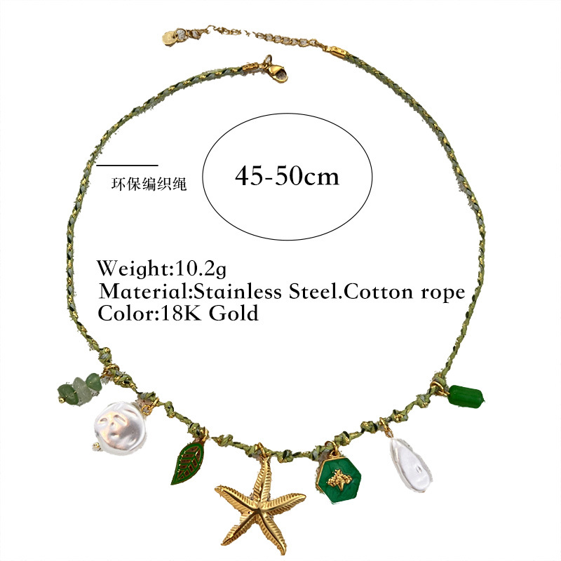 Colorful Woven Stainless Steel Pendant Necklace Starfish Shell Ocean Beach Style Accessories Jewelry 1 Piece Multi-Use Holiday