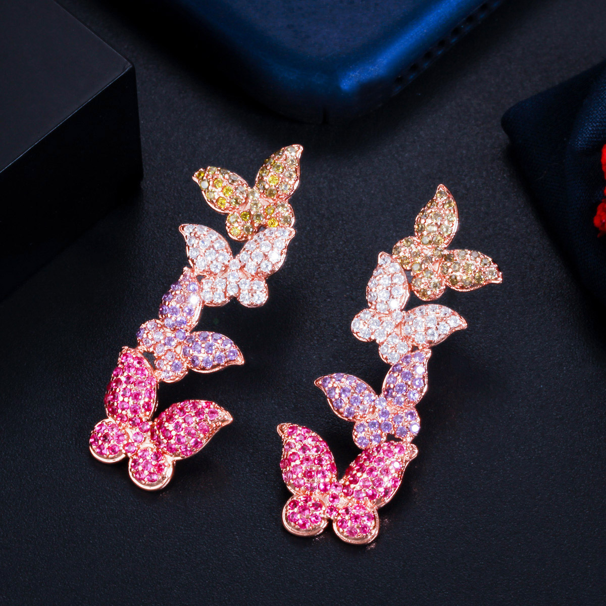 Copper Butterfly Electroplating Zircon Rhodium Plated Elegant Classic Style Plating Inlay Drop Earrings