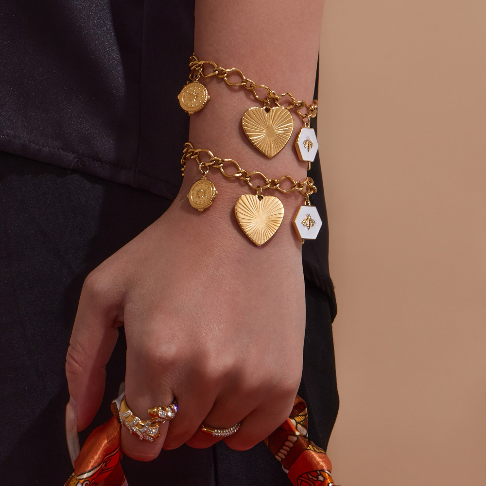 Stainless Steel Heart DIY Multi-Accessories Pendant Necklace Bracelet Heavy Work Personality Exaggeration Jewelry Set