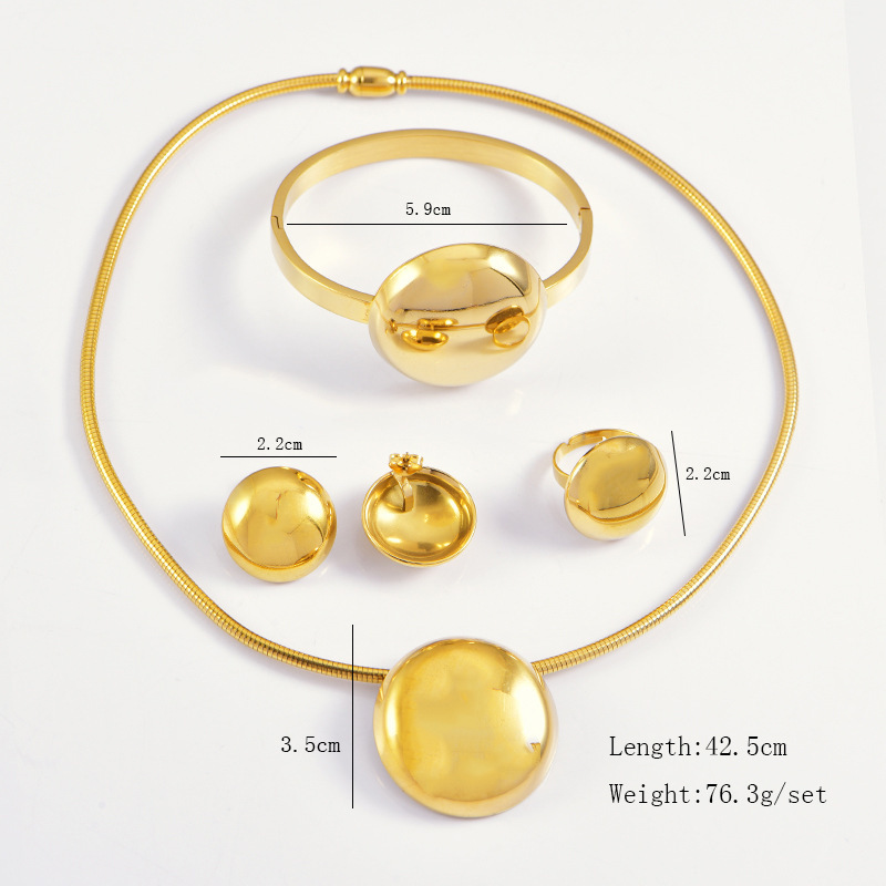 304 Stainless Steel Round Electroplated 18K Real Gold Plated Classic Style Waterproof Non Tarnish Round Jewelry Set