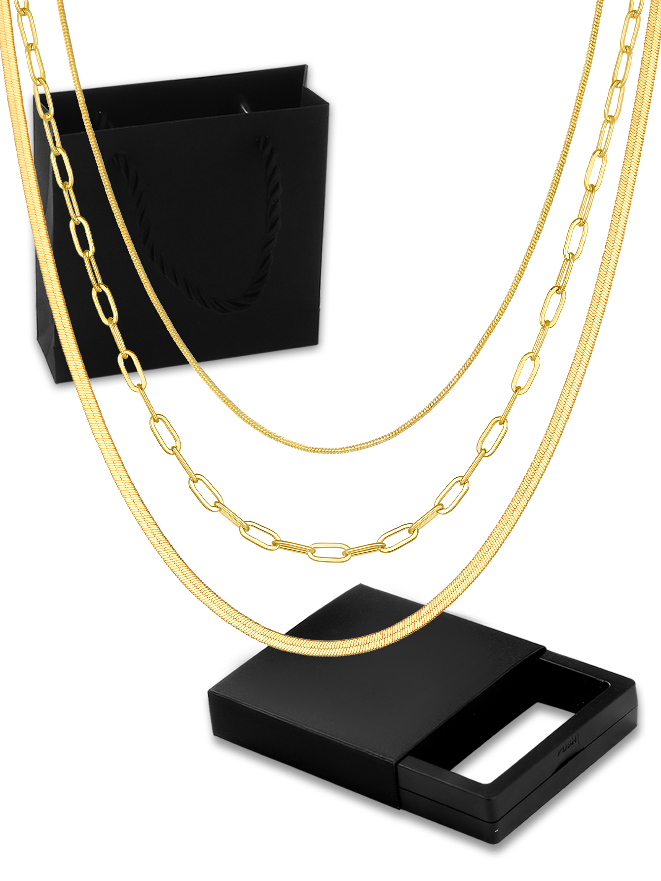 Women's Multi-layer Necklace Gift Set Gold Heart Pendant + Snake Bone Chain + Round Bead Chain French Light Luxury Style Versatile Necklace Niche Design Accessories