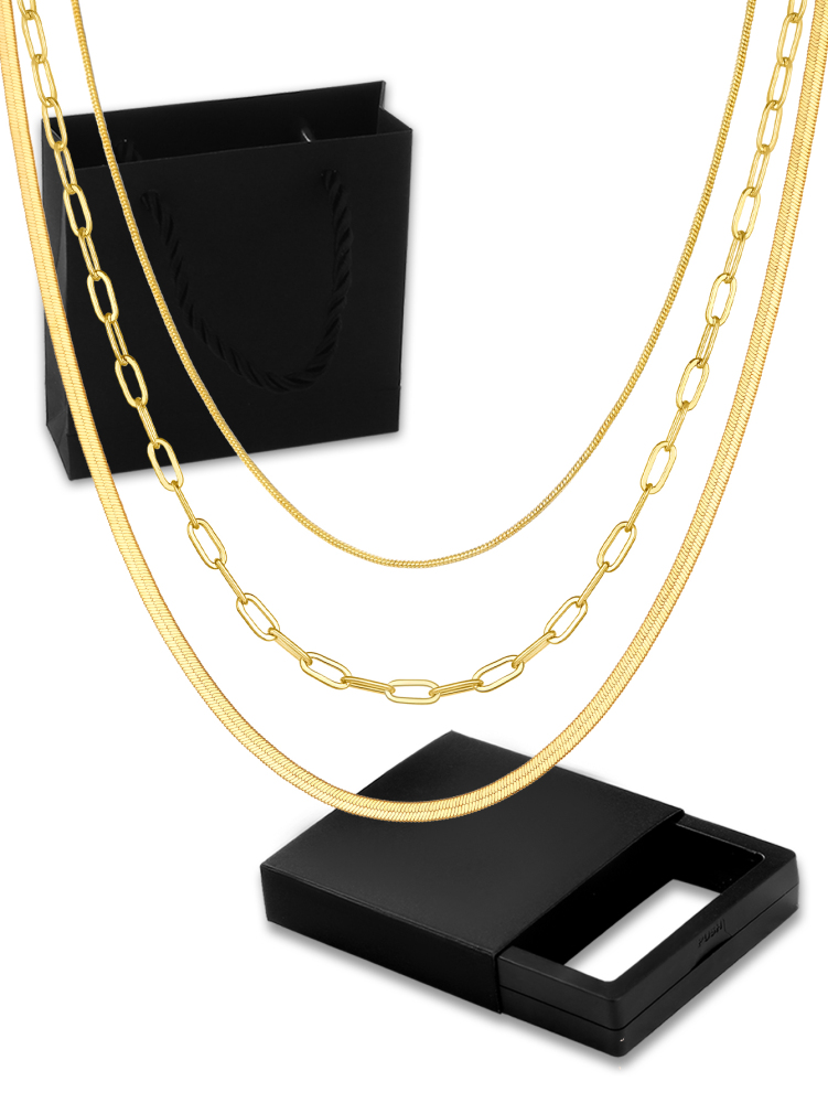 Women's Multi-layer Necklace Gift Set Gold Heart Pendant + Snake Bone Chain + Round Bead Chain French Light Luxury Style Versatile Necklace Niche Design Accessories