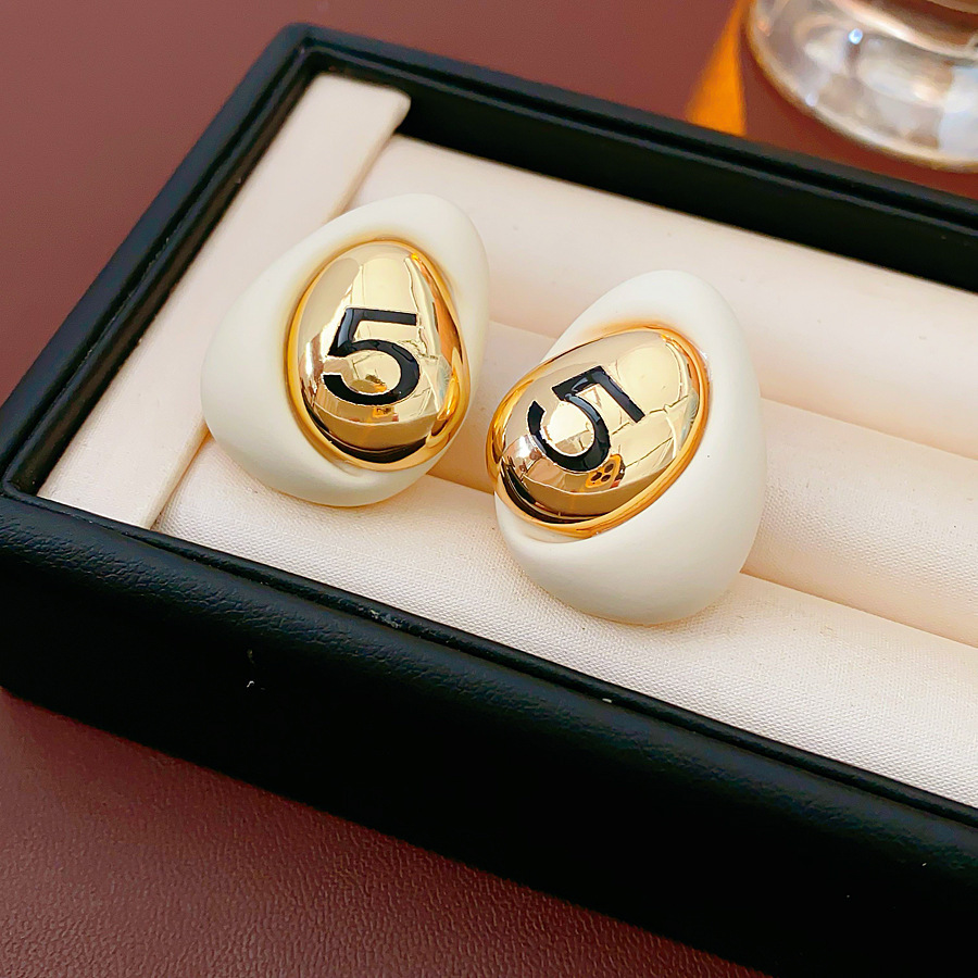 Gold Plated Digital Drop Earrings Vintage Versatile Fashionable Women's Stud Earrings Letter/Text Pattern Waterdrop Design