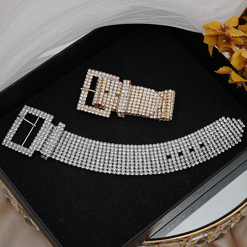 Wide Rhinestone Crystal Bracelet Wedding Dress Accessories Geometric Gold-Plated 925 Sterling Silver 925 Earrings Suitable For Women