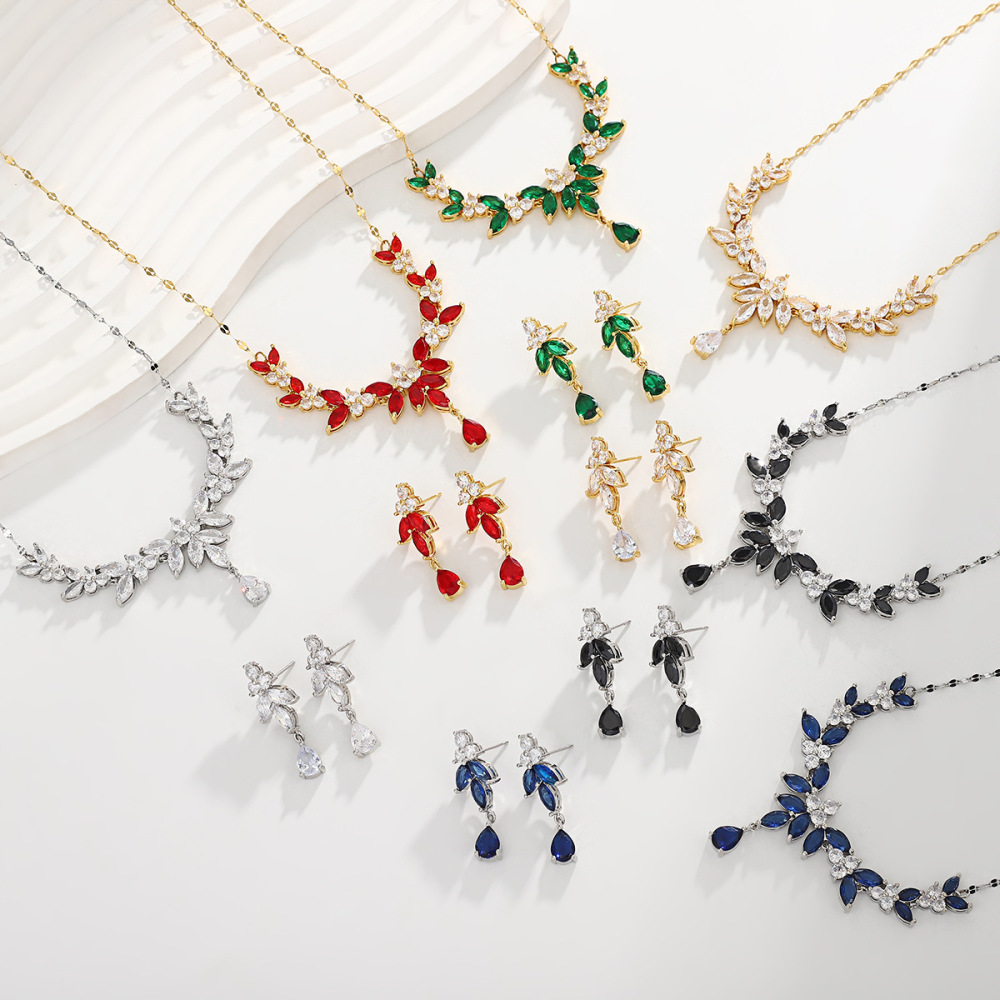 Water Droplets Copper Classic Style Earrings Necklace