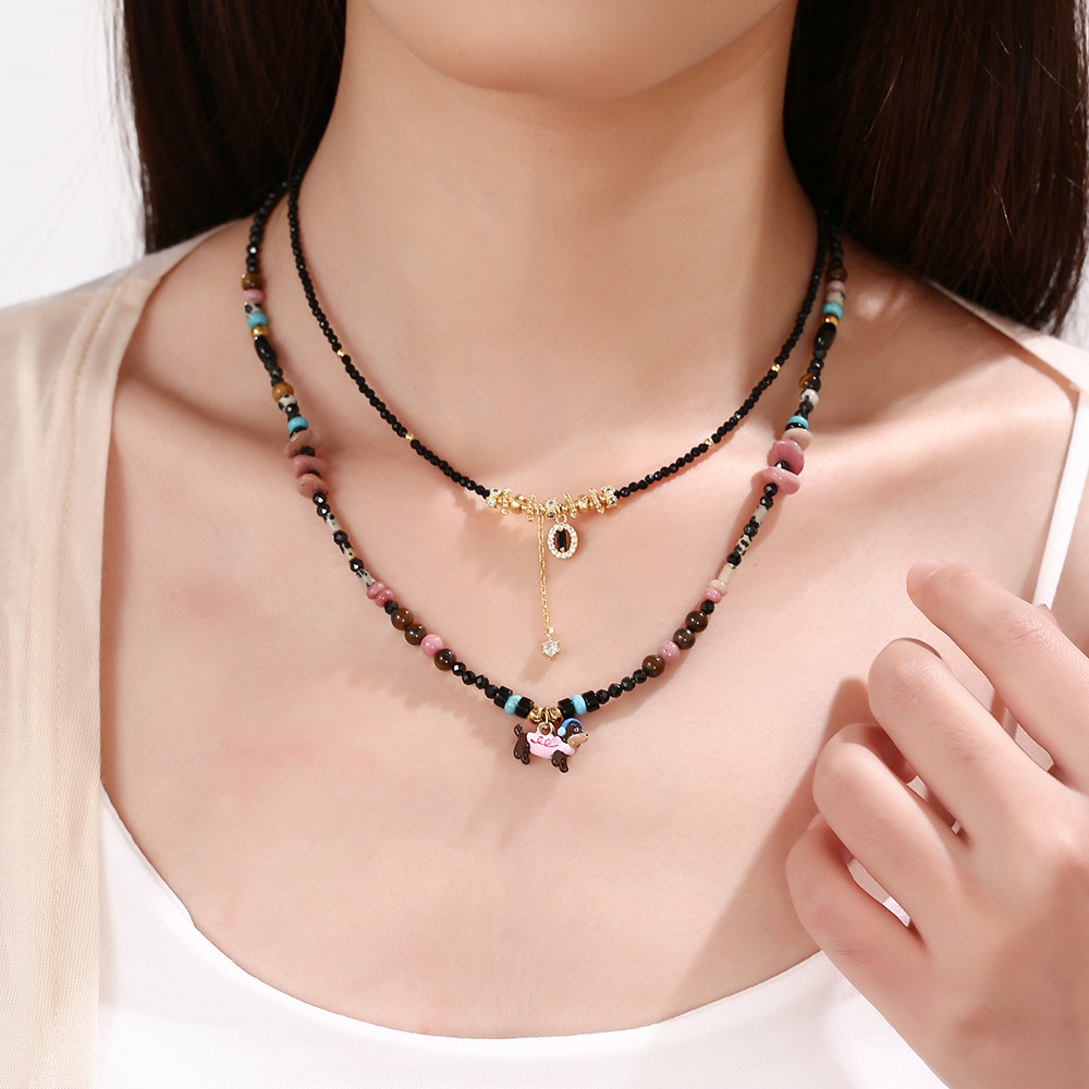 Double Layer Dog Tassel Necklace Knitted Jewelry Chain Suitable For Sweaters Autumn Winter Accessories