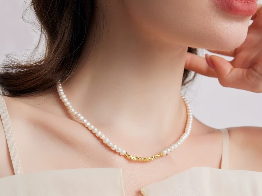 Cute Sweet Geometric Color Block Freshwater Pearl Sterling Silver Handmade Women's Necklace