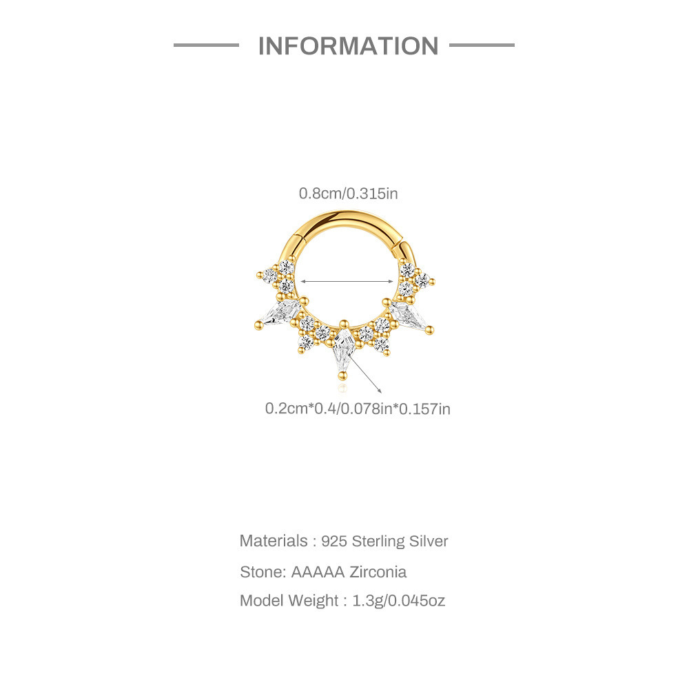 1 Piece Ear Cartilage Rings & Studs Simple Style Geometric 925 Sterling Silver Inlay Zircon Ear Cartilage Rings & Studs Nose Rings & Studs