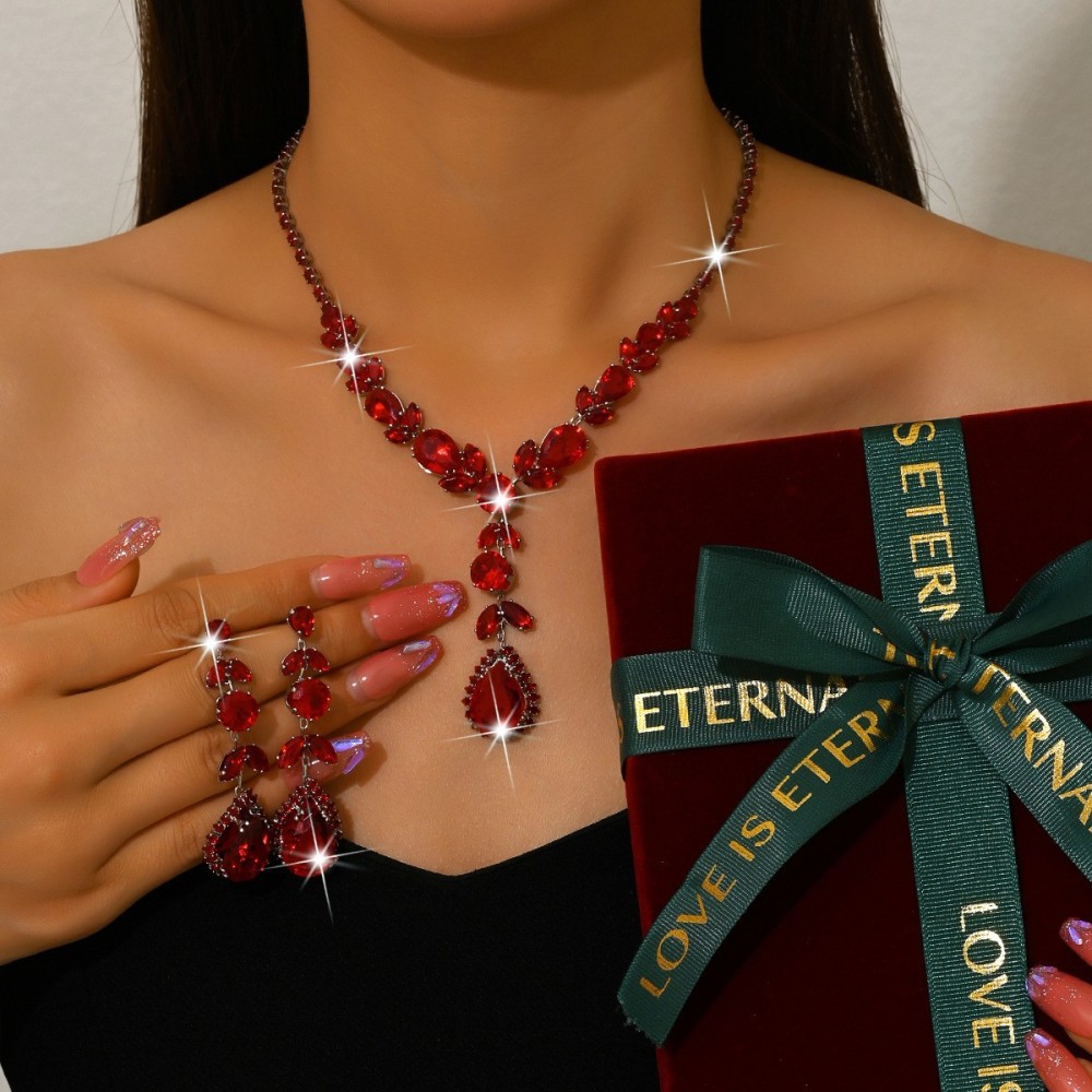 Luxurious Rainbow Zircon Heart Necklace Earrings Set Elegant Dinner Wedding Dress Accessories Fashionable Jewelry Combo For Women