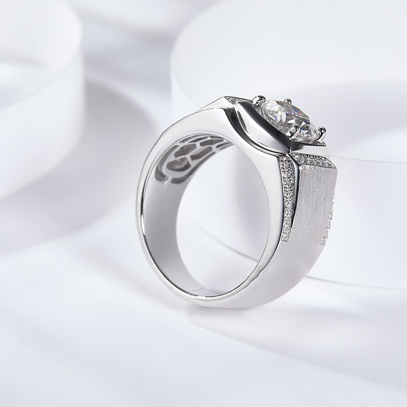 925 Sterling Silver Moissanite Geometric Rings GRA Certificate