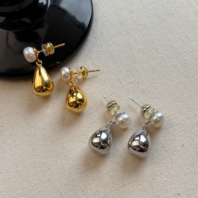Elegant Silver Needle Freshwater Pearl Tear Drop Women's Earrings Minimalist Design Sensation Studs Fashion Jewelry Accessories