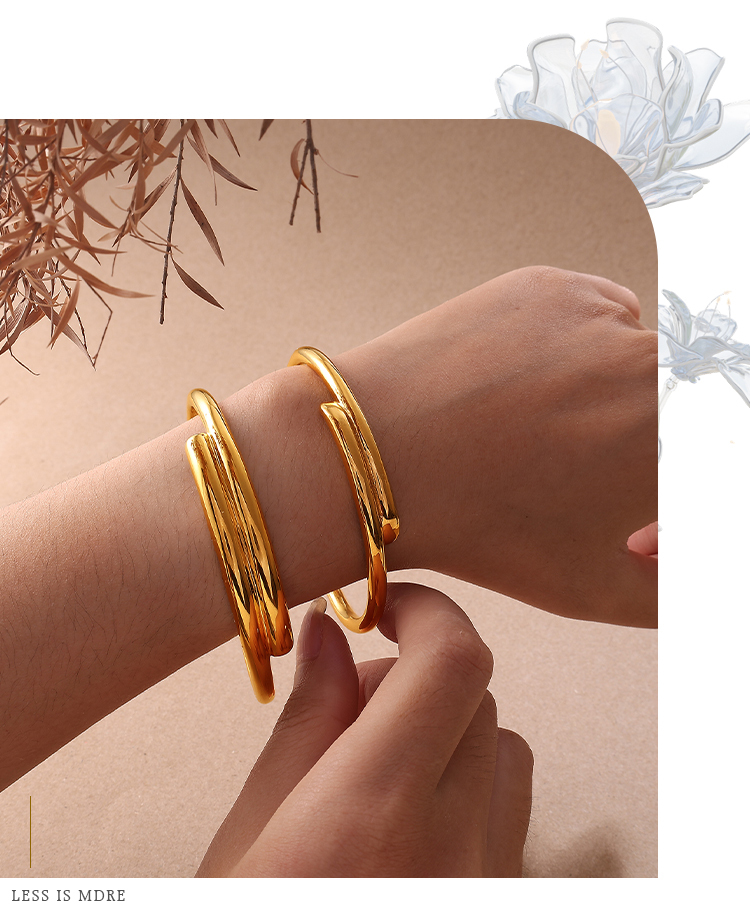 Fashionable Spliced Open Hand Bracelet Stainless Steel Plated 18K Gold Versatile High-End Design Small Niche Design Jewelry