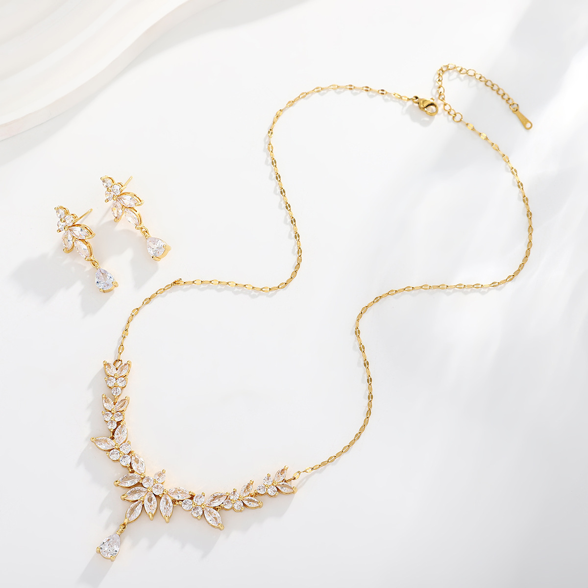 Water Droplets Copper Classic Style Earrings Necklace