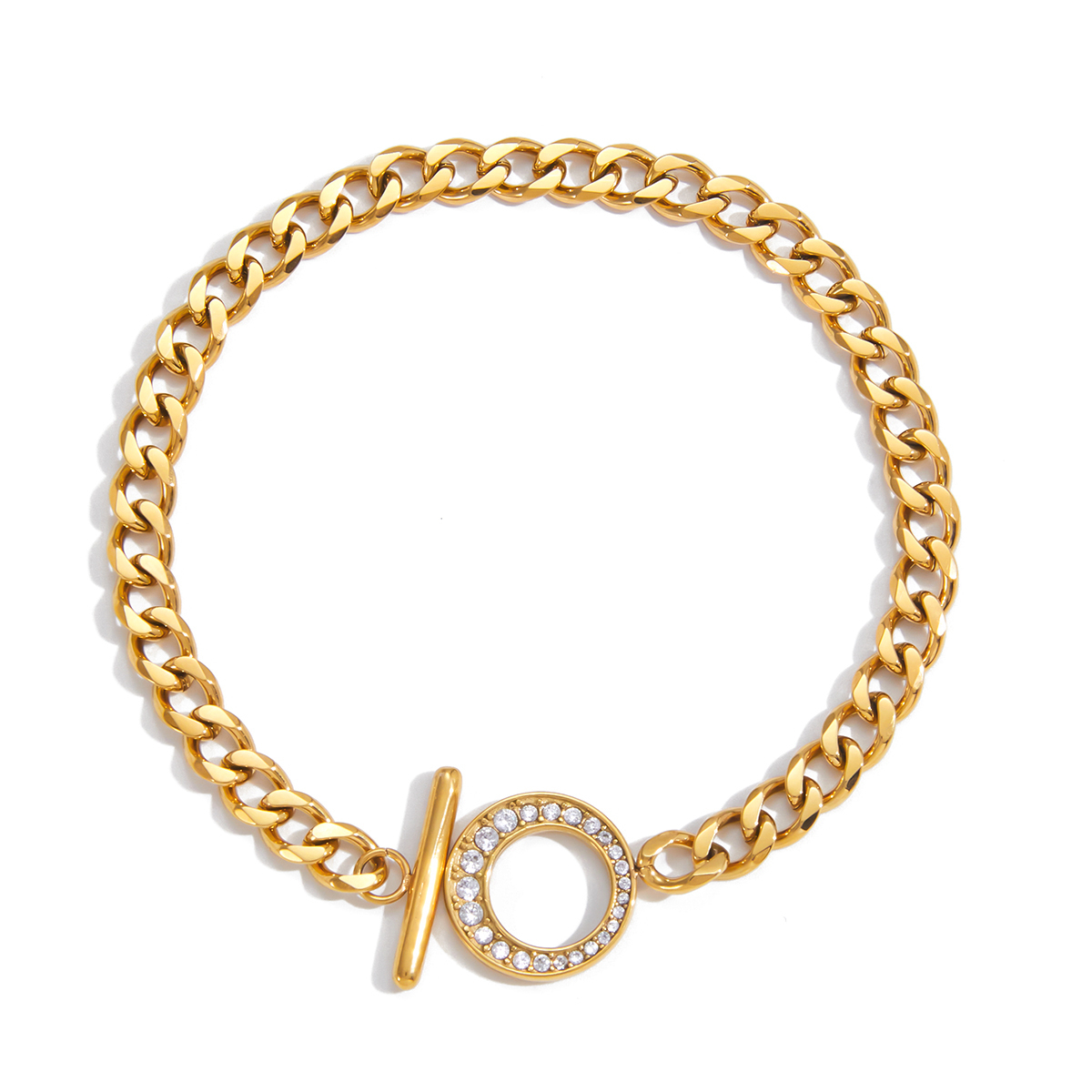 Ladies Classic Style Stainless Steel Zirconia OT Buckle Bracelet White Zirconia Basic NK Chain 21cm Round Pattern Vacuum Plated