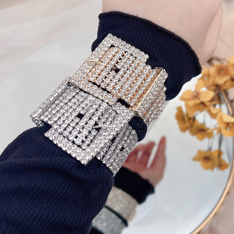 Wide Rhinestone Crystal Bracelet Wedding Dress Accessories Geometric Gold-Plated 925 Sterling Silver 925 Earrings Suitable For Women