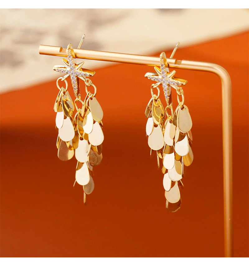 Fashionable Personality High-End Sparkling Star Zircon Octagonal Earrings Luxury Tassel Trendy Women's Jewelry Accessories